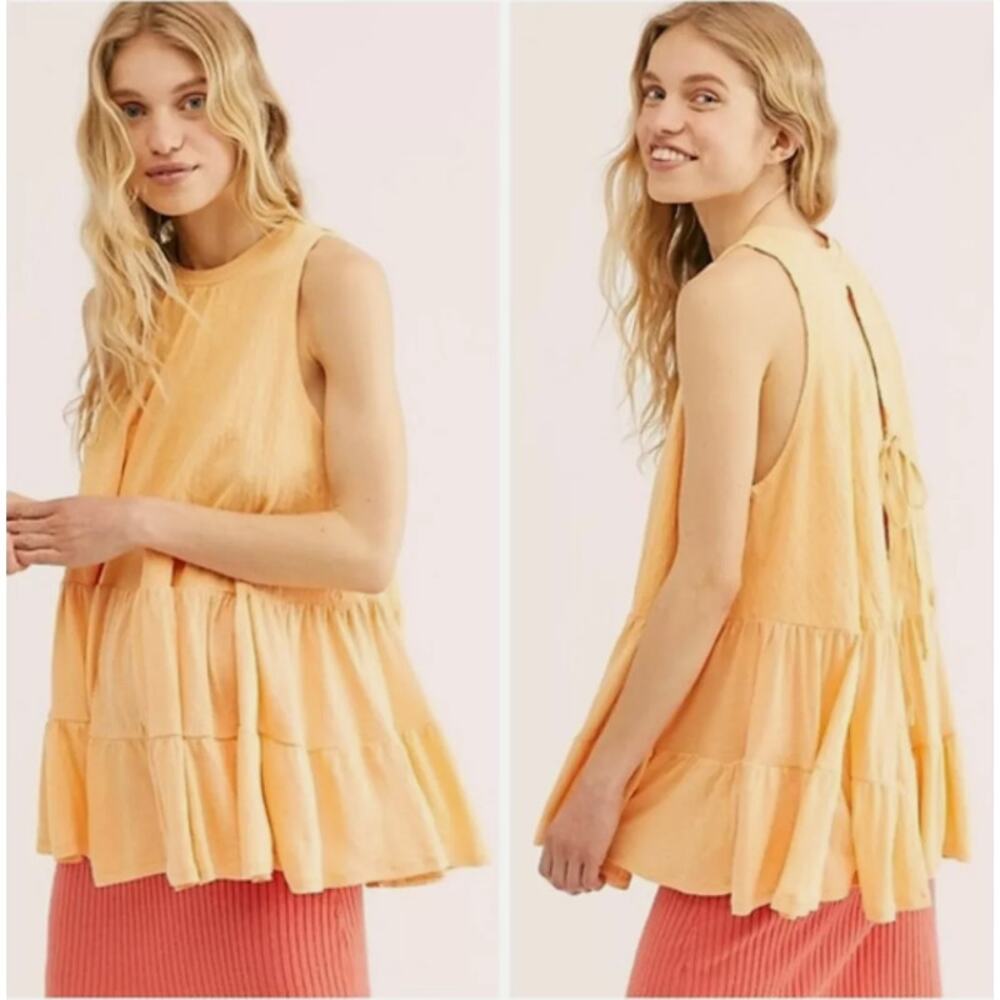 Free People Size S Oversized Right On Time Tunic Tank Apricot Yellow Open Back